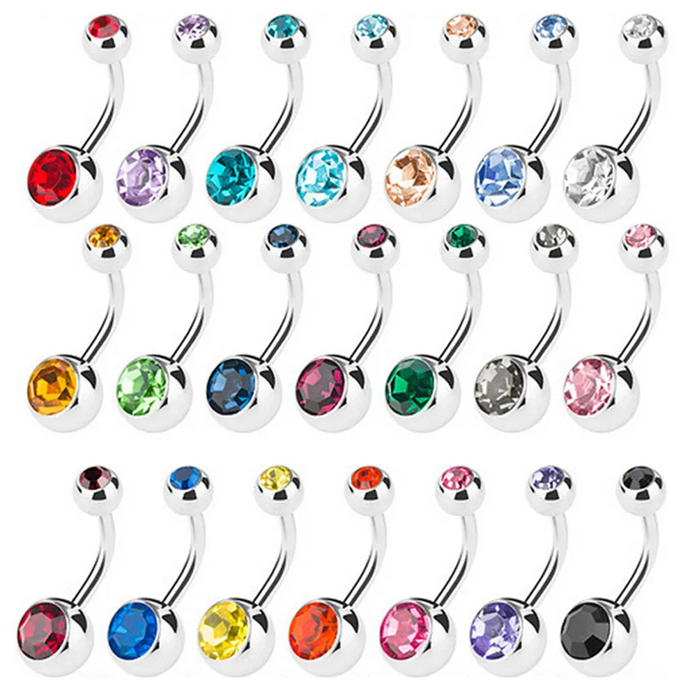 Кольцо для пирсинга пупка из хирургической стали с кристаллами и стразами 10