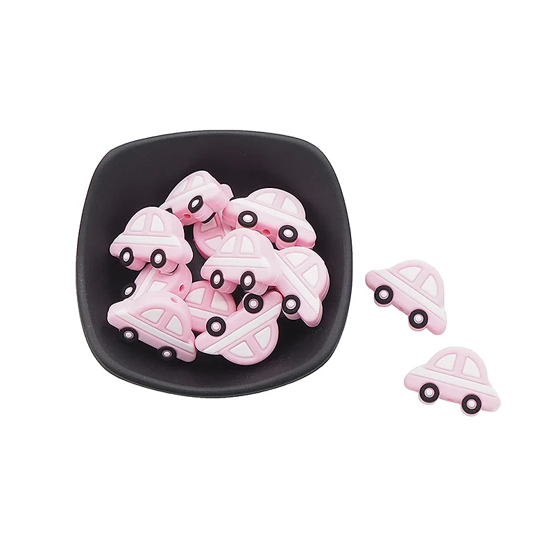 Pink Chengkai 10 шт. силиконовый Прорезыватель автомобиль бисер DIY детское кольцо для соски Прорезыватель сенсорные ювелирные изделия мультфильм бусины BPA бесплатно - Цвет: Pink