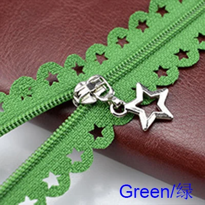 Green Zippers 2 шт./лот 25 см Звезды Кружева молнии для одежды декоративные молнии Швейные аксессуары ручной работы цвета молнии со звездами слайдер - Цвет: Green Zippers