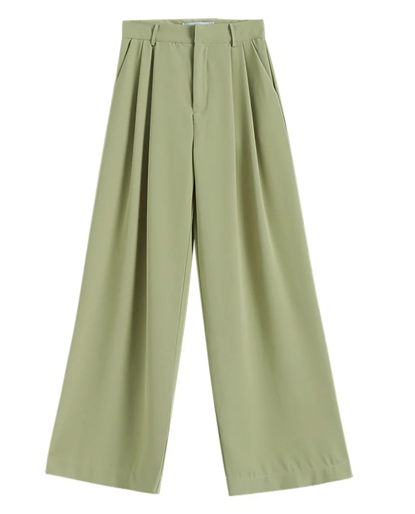 

Suit pants solid color high waist casual mop pants women's summer drape straight loose wide leg pants women's wear