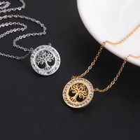hot tree of life round pendant necklaces 316l stainless steel crystal necklace elegant women girl jewelry gifts drop shipping
