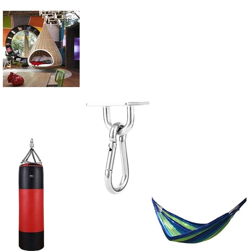 

4 Pcs Ceiling and Wall Hanging Hardware Accessory 304 Stainless Steel Eye Hook Plate Buckle for Yoga Hammock Swing Boat