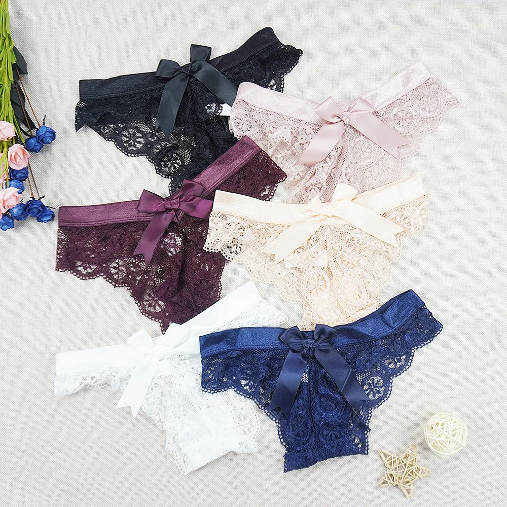 3 шт./лот кружевные сексуальные стринги Для женщин трусики танга бант Прозрачные