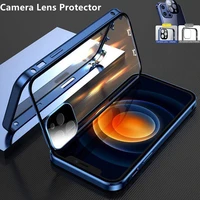 double side glass magnetic metal phone case for iphone 13 11 12 pro max 12 13 mini with camera lens protection magnet cover case