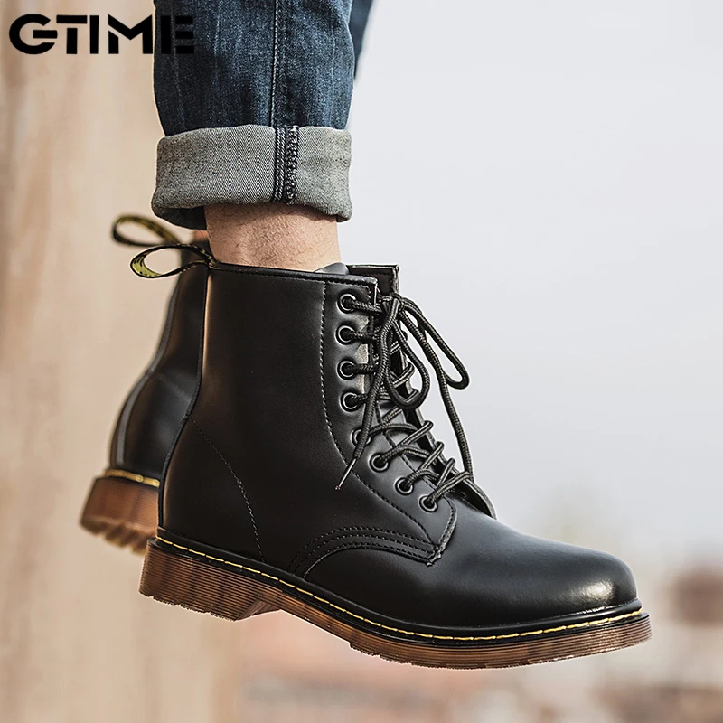 New Men  Leather shoes High Top Fashion Winter Warm Snow shoes Dr. Motorcycle Ankle Boots Couple Unisex boots #LAHXZ-133 mycolen cowhide leather winter vintage retro punk motorcycle boots male dr martins shoes men snow ankle high top boots