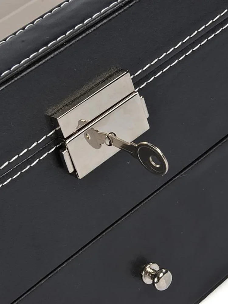 Koop 12 Grids Zwarte Sunglass Organizer Lederen Brillen Collector Double-Layer Brillen Vitrine Afsluitbare Opbergdoos