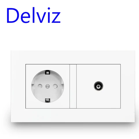 ТВ-розетка/розетка Delviz стандарта ЕС, домашний телевизионный кабель, белая панель 146 мм * 86 мм, 2 банды настенного ТВ и розетка 16 А