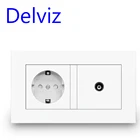 ТВ-розеткарозетка Delviz стандарта ЕС, домашний телевизионный кабель, белая панель 146 мм * 86 мм, 2 банды настенного ТВ и розетка 16 А