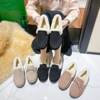 cotton shoes womens autumn and winter new bow knot round toe flat heeled peas shoes plus velvet warm bread shoes