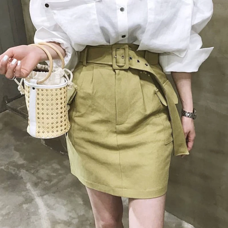 GALCAUR элегантные белые женские юбки с высокой талией поясом А-силуэта Мини Летняя