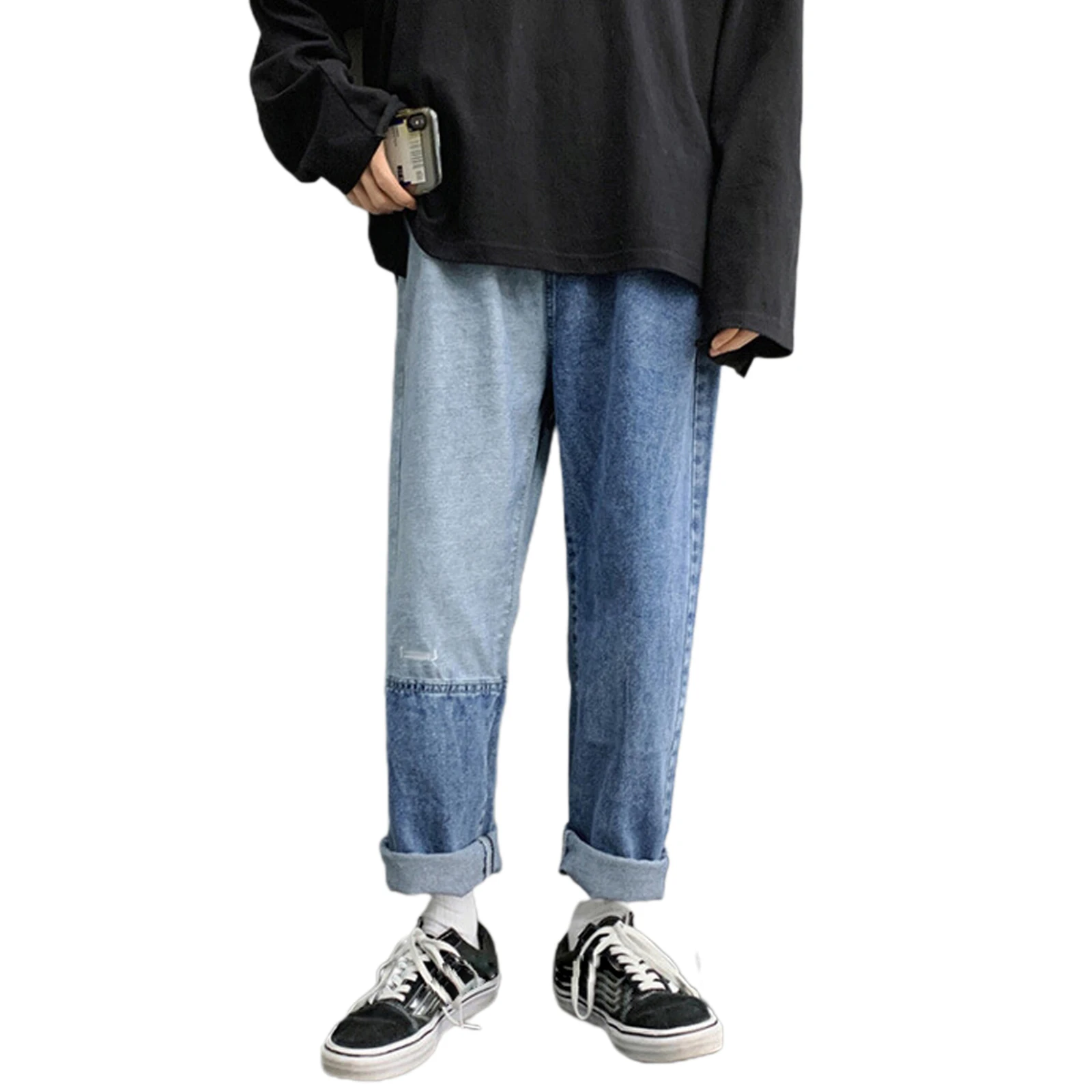 

2021 Mens Denim Pants Casual Black Blue Skinny slim Fit Patchwork Denim Pants Biker Hip Hop Jeans for men with Loose Denim Pants