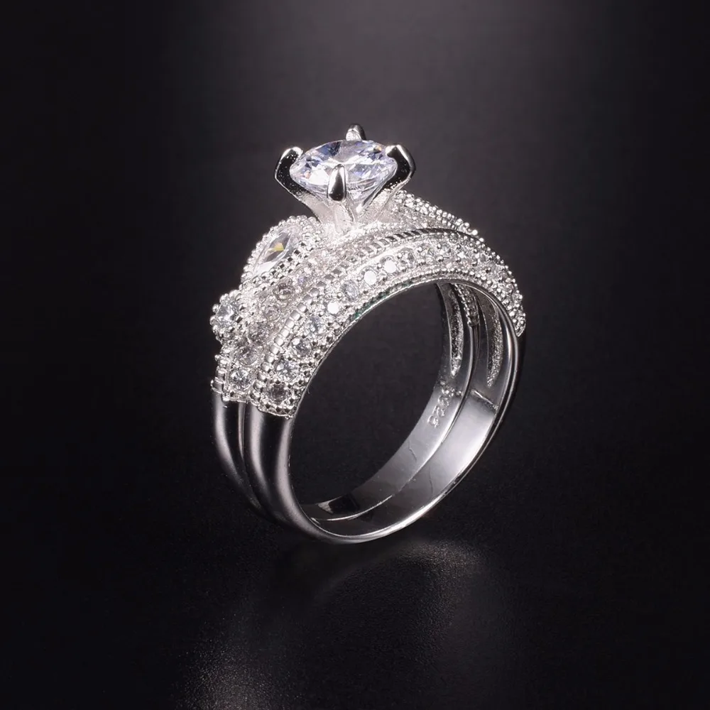 Роскошные Дракон четыре когти 1.2ct Имитация бриллиантовое кольцо 2 в 1 твердая 925