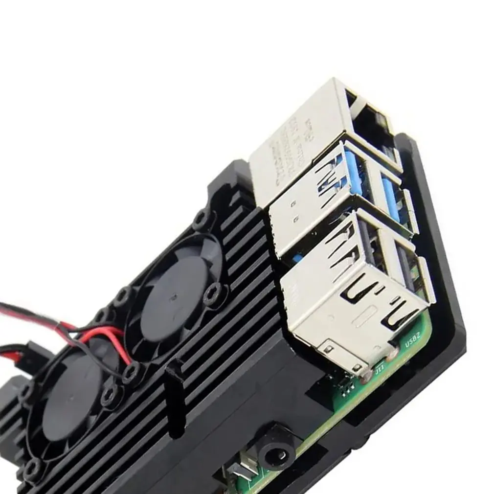 Алюминиевый чехол с двумя вентиляторами для Raspberry Pi 4/3 черный металлический