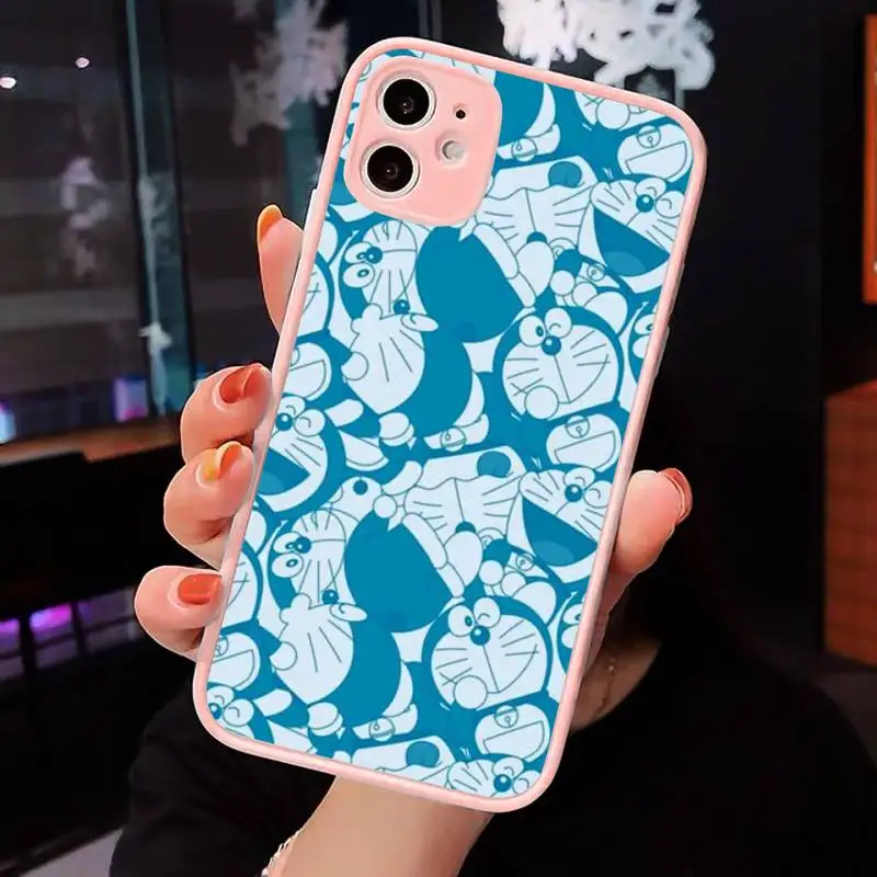 

Cute Machine Cat Phone Cases Matte transparent For Pink iPhone 12 Mini 11 Pro XR XS Max 7 8 Plus X Back Cover