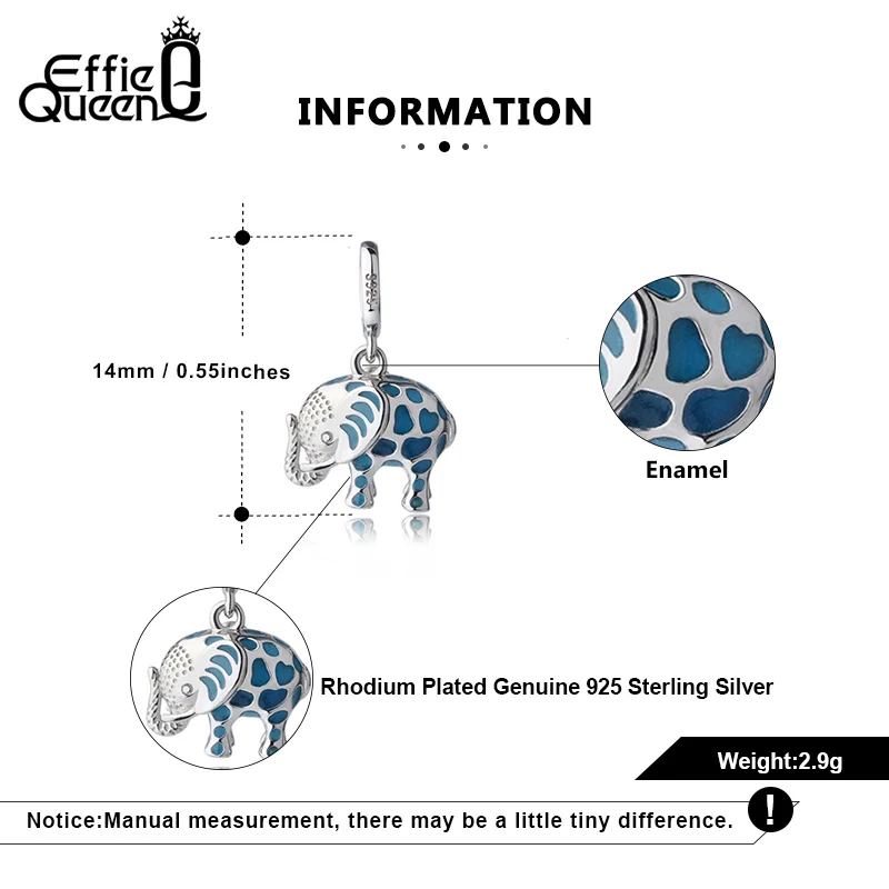 

Effie Queen Animal Collection 925 Sterling Silver Elephant Animal Pendant Enamel Charms Fit Women Chain Necklaces Jewelry ECB74