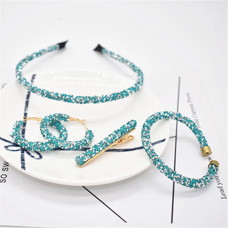 Набор из 4 больших женских сережек модная блестящая повязка для волос золотые