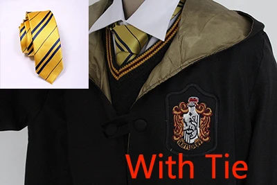 Гарри Поттер Мантия волшебника плащ с галстуком шарф палочка очки Ravenclaw Гриффиндор Hufflepuff Слизерин Поттер Гермиона халат подарок на Хэллоуин - Цвет: Hufflepuff  With tie