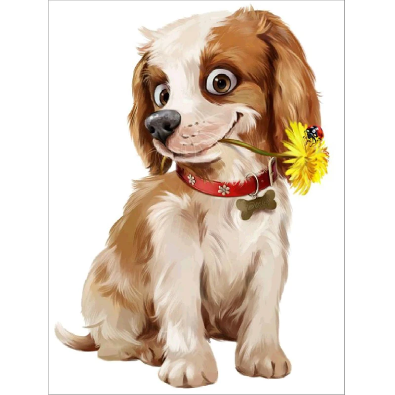 Полный Круглый Алмаз живопись щенок и цветок мультфильм DIY Алмазная вышивка