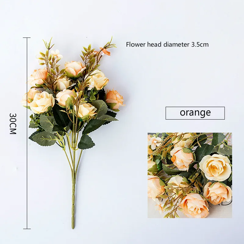 orange 10 головок/набор роз Искусственные цветы и шелковые цветы для свадебного украшения и украшения дома романтический подарок на день Святого Валентина - Цвет: orange