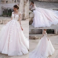 princess ruffle wedding dress long sleeve 2020 tulle bridal gowns chapel train applique bridal gowns vestido de noiva brautkleid