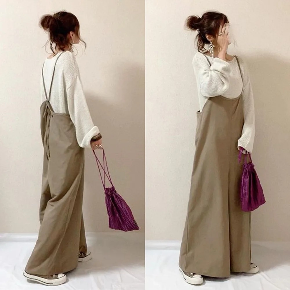 

Комбинезон, новинка 2021, стильные брюки, повседневный простой женский модный свободный полноразмерный костюм со средней талией, милый цельн...