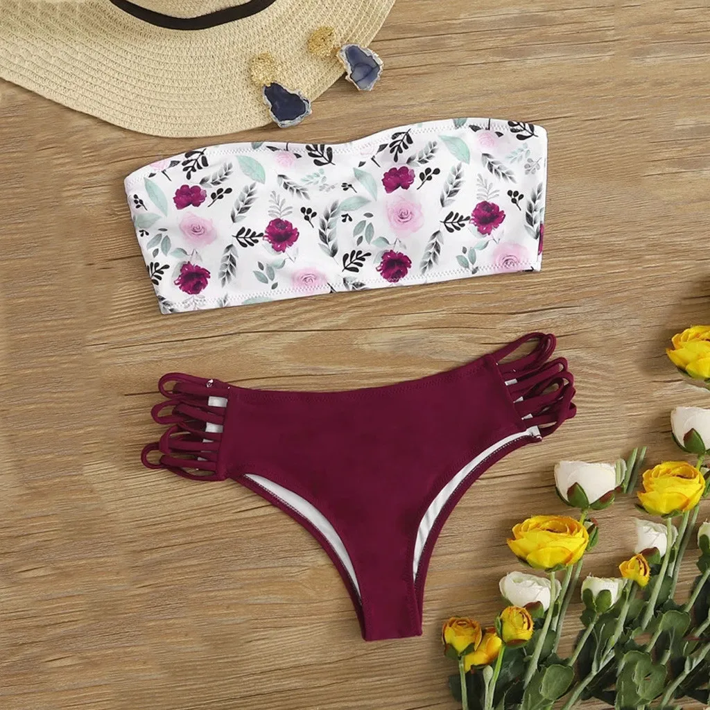 2020 Женский комплект бикини с принтом бюстгальтер пуш ап мягкими чашечками