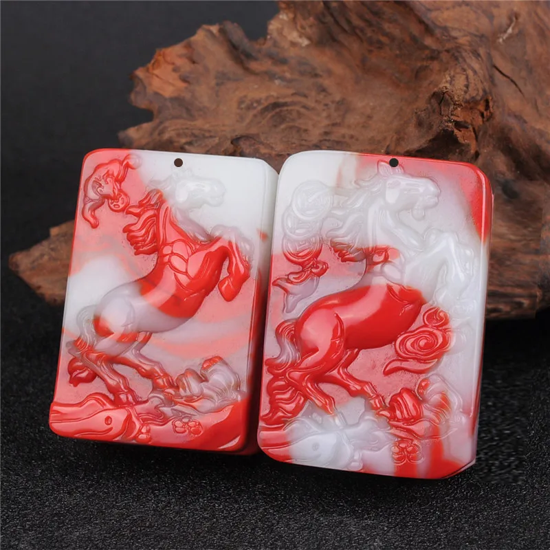 Кровяной камень китайский нефритовый лошадь кулон бусы ожерелье Шарм ювелирные