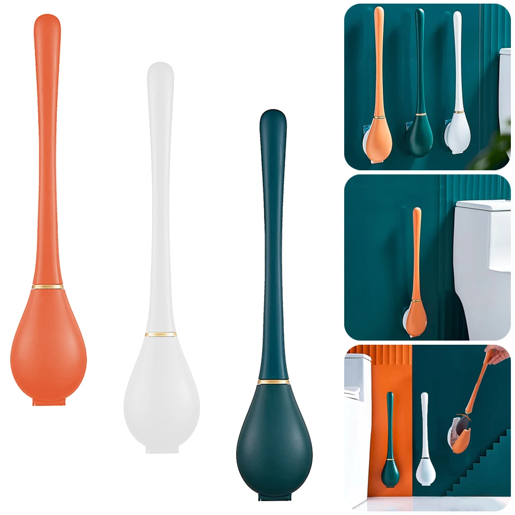 

Toilet Brush Set With Holder Home Toilet Bowl Brush Silicone Soft Tongue Bristles With Base + Quick Drying Holder Set