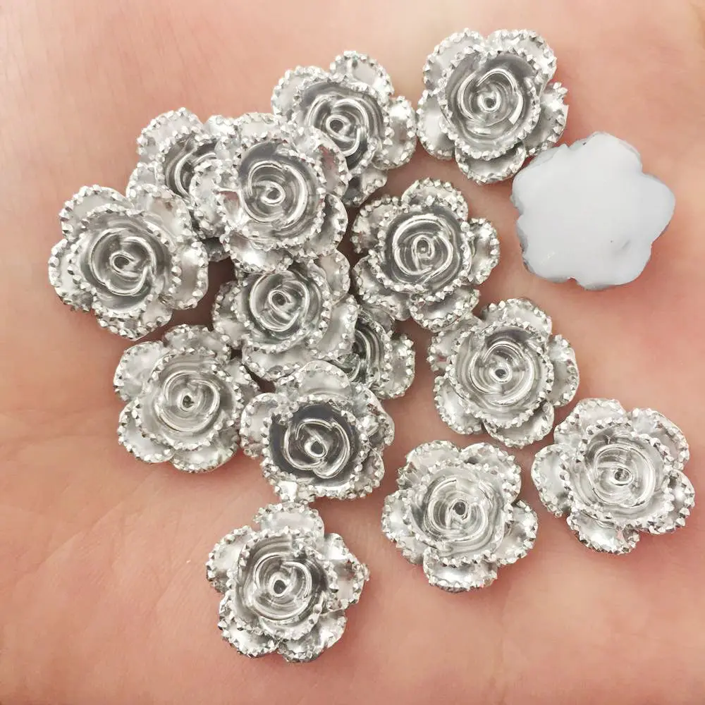 60 шт. 14 мм полимерные серебристые Розы с плоским основанием цветы скрапбук