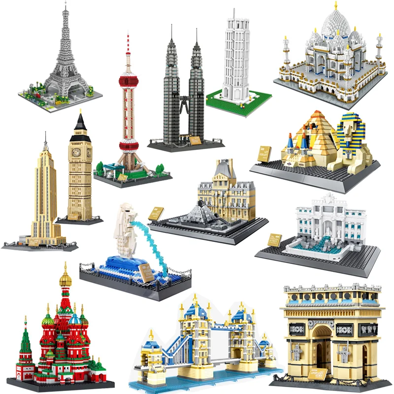 

World's Famous Architecture Urban Street View Taj Mahal Louvre Pyramid Big Ben London Building Blocks Bricks Kids Toy Gift