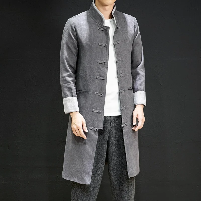 Длинная ветровка в китайском национальном стиле Мужская Уличная одежда длинная
