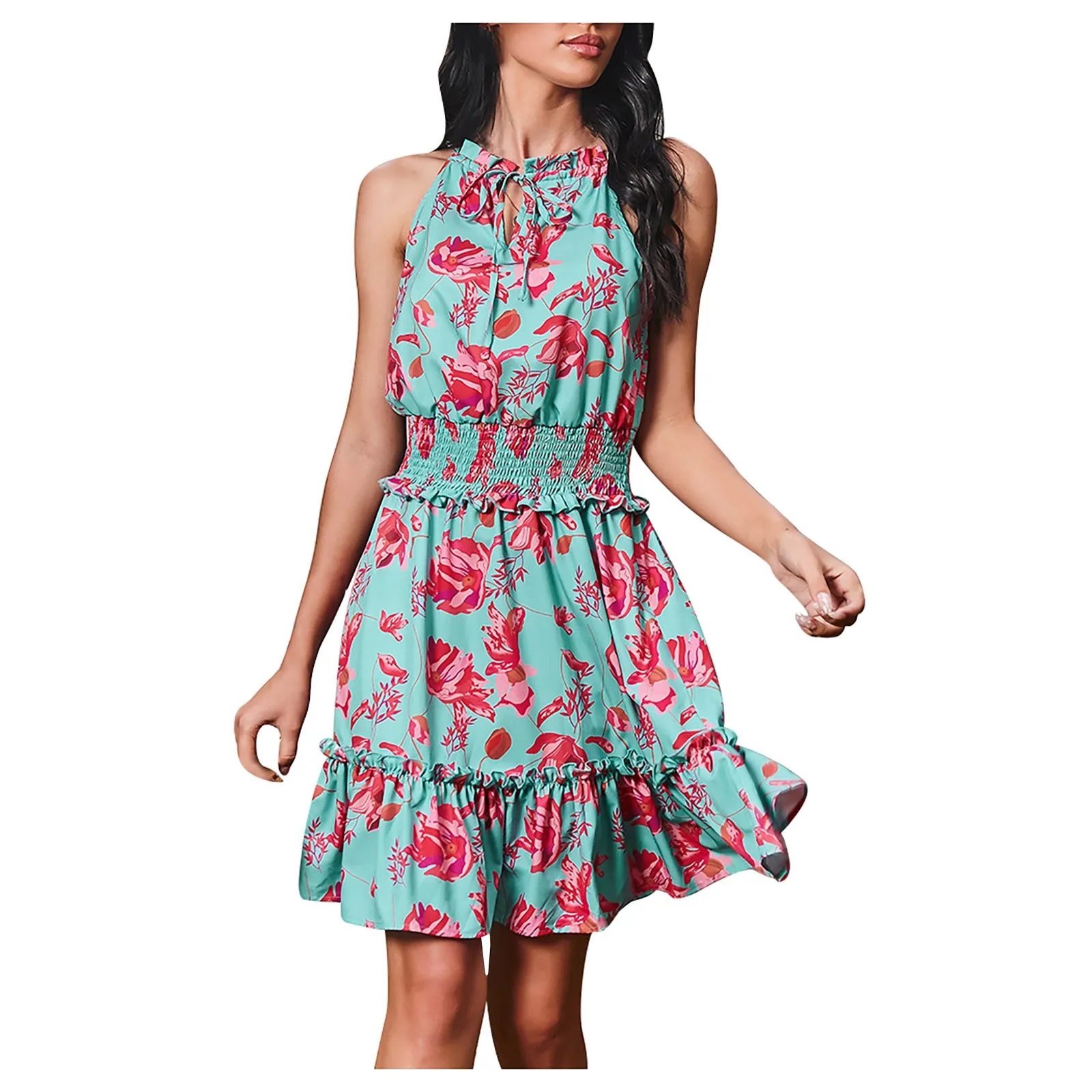 

Summer Dress 2021 Women Floral Print Sexy Casual Loose Thin Beach Party Dress Plus Size V Neck Mini Dress Female Vestidos