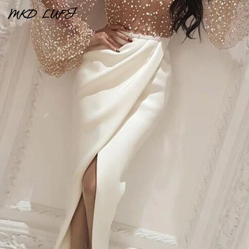 Украшенное бисером Сетчатое лоскутное длинное платье с разрезом женское