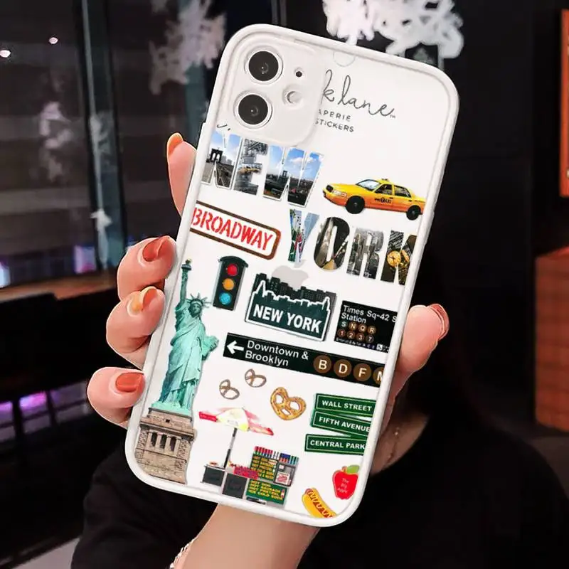 

NYC NEW YORK street Phone Case For iPhone 12 11 Mini Pro XR XS Max 7 8 Plus X Matte transparent White Cover
