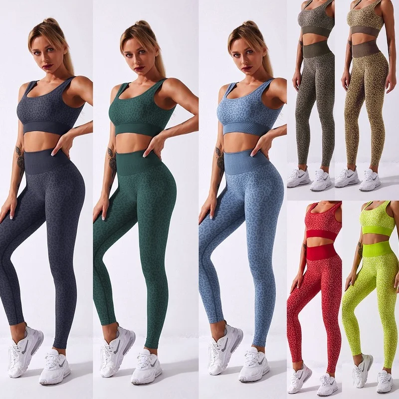 

Women Sportswear Yoga Set Seamless Fitness Yoga Suit Leopard Print Workout Clothes For Women Sport Suits Gym Wear Sports Outfit