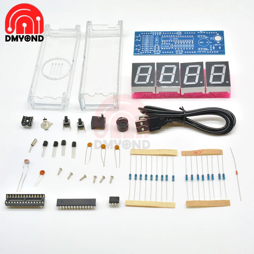 4 digit microcontroller control temperature thermometer diy kit module digital clock time light diy led electronic clock kit free global shipping