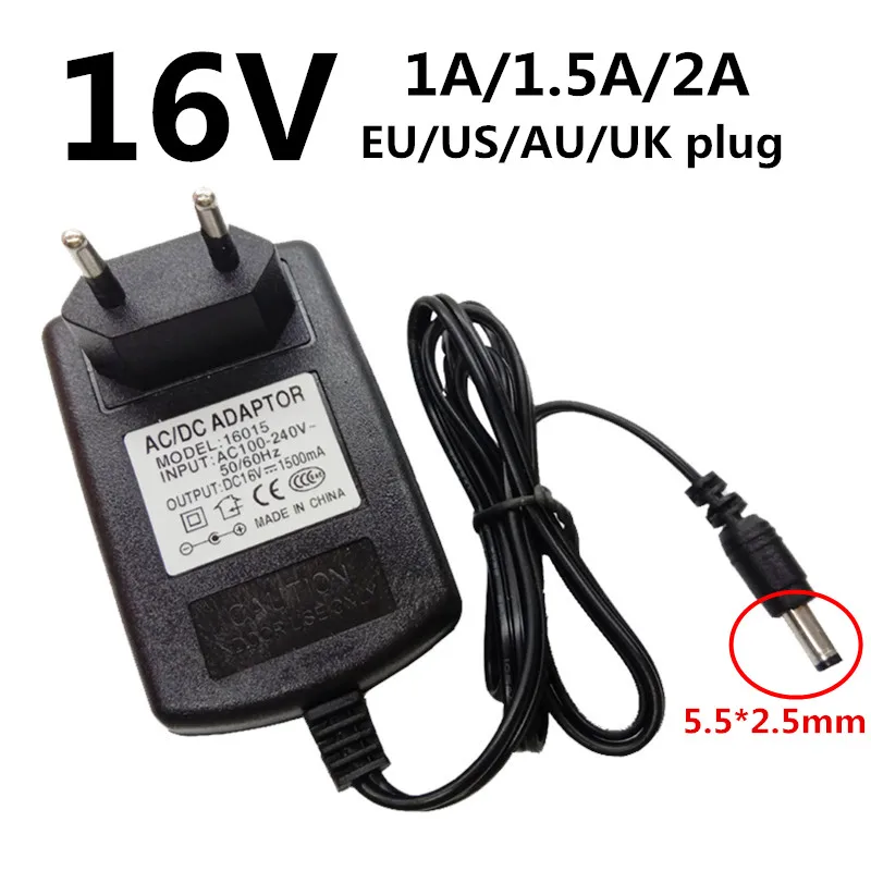 AC/DC адаптер 16 В ac источник питания 1A 1.5A 2A адаптер питания универсальный 16 в источник питания DC 5,5 мм x 2,1-2,5 мм EU US UK AU вилка