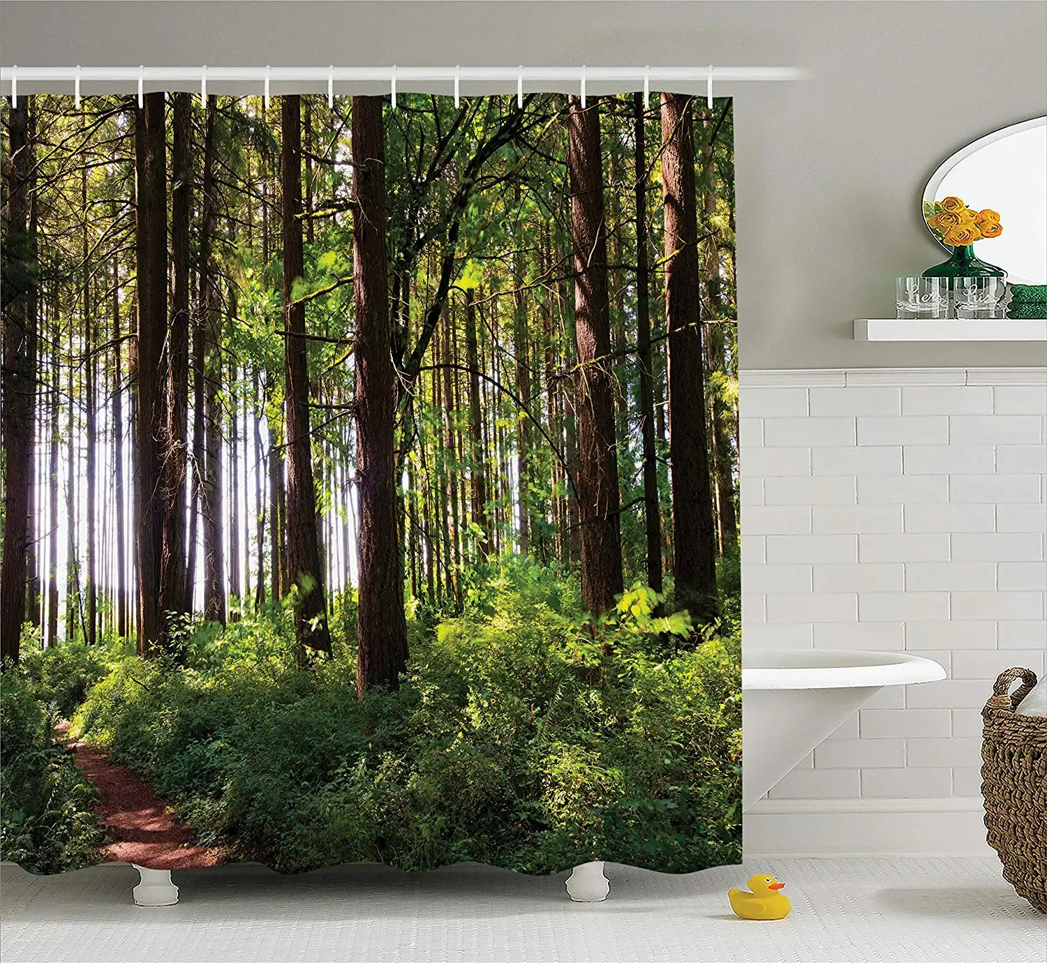 Ферма дом душ занавес путь тенистые лесные кусты толстые стволы трава уникальная