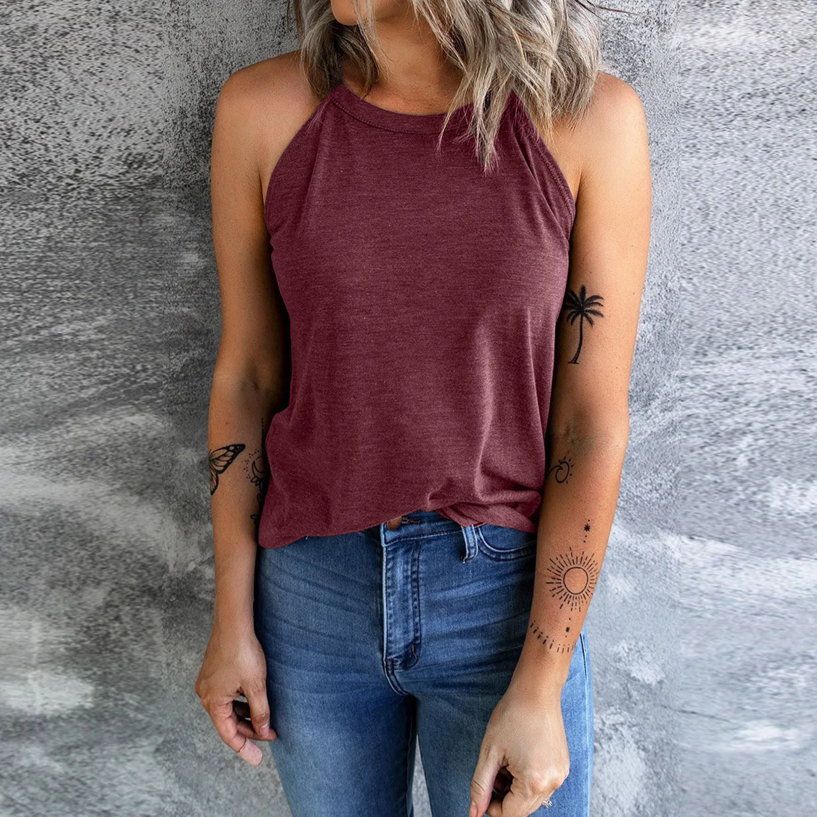 Майка женская с V-образным вырезом Однотонная рубашка на пуговицах без рукавов