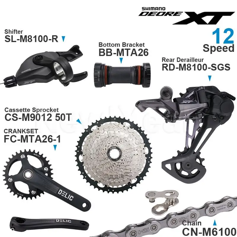 SHIMANO DEORE XT M8100 12 Speed Groupset include Shifter Rear Derailleur CRANKSET and Cassette Sprocket 50T/52T CN-M6100 Chain | Спорт и