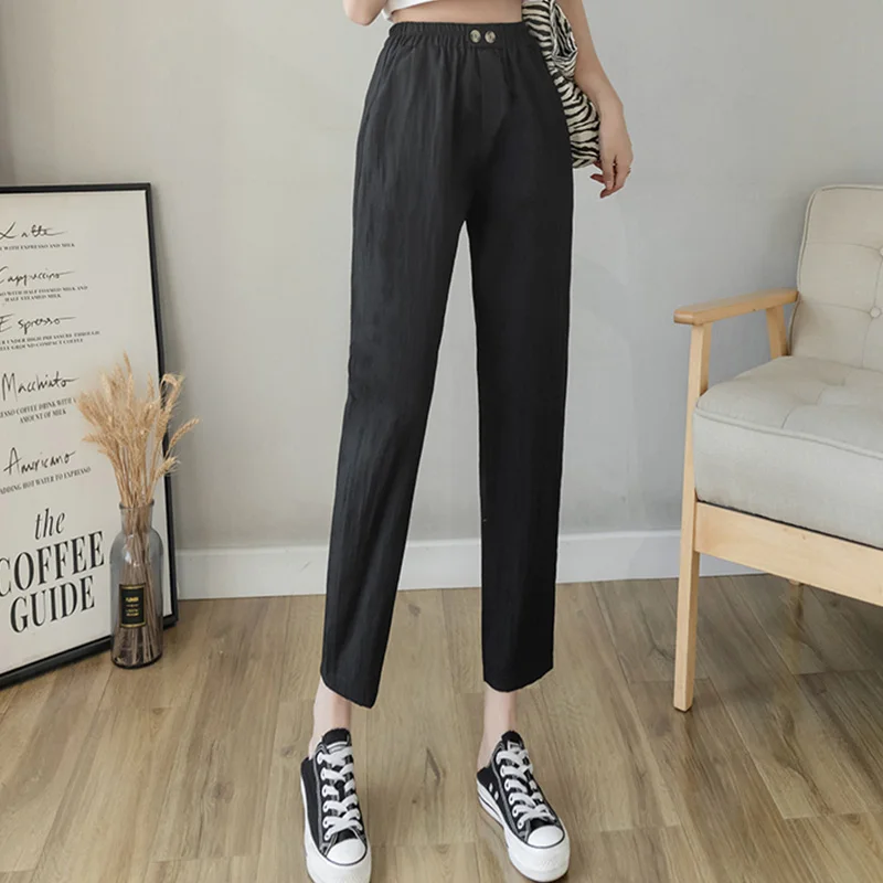 

Fitaylor Spring Summer New Arrival Women Casual Loose Ankle-length Pants Office Ladies Solid High Waist Harem Pants