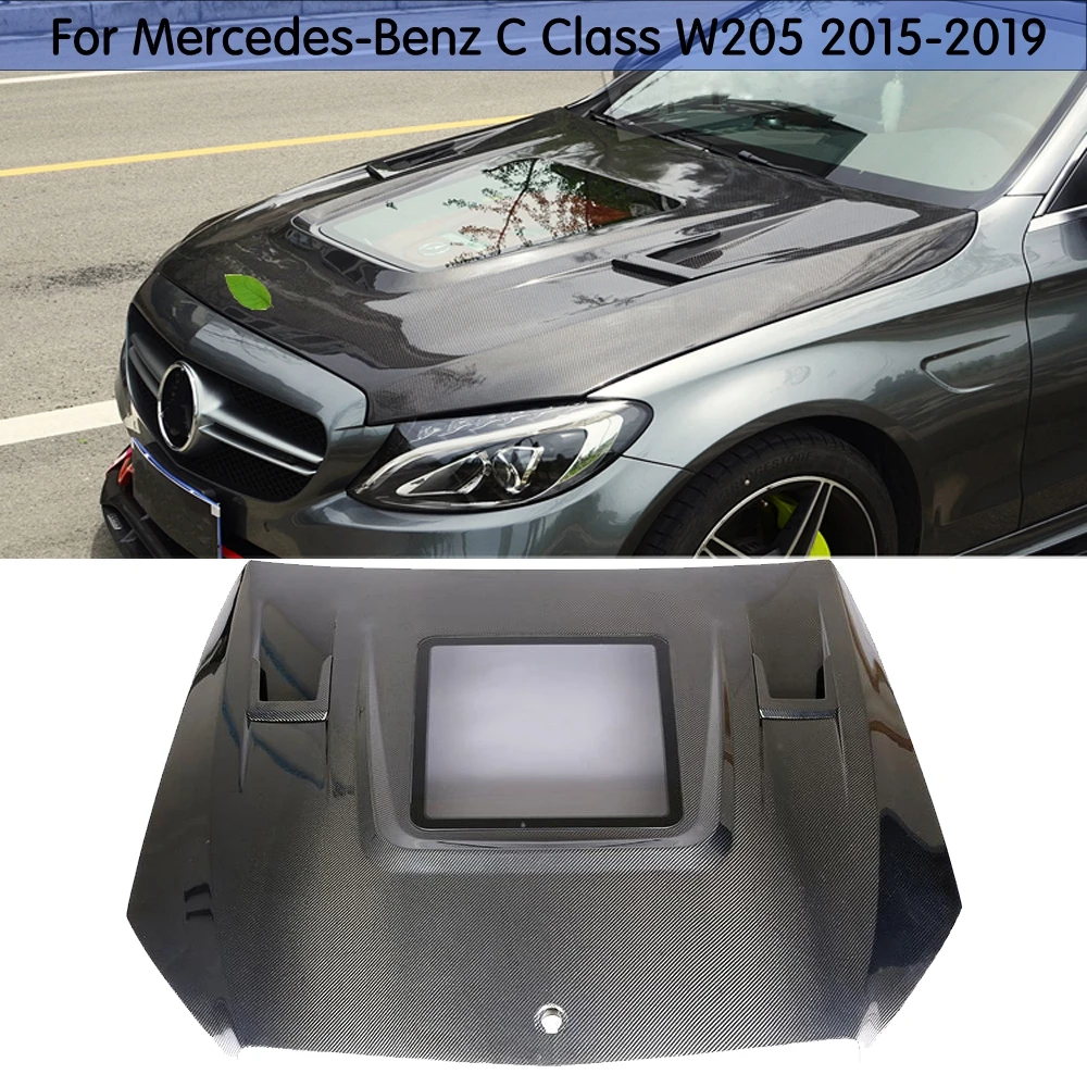 Прозрачный капот двигателя из углеродного волокна автомобиля для Mercedes Benz W205 C63 AMG
