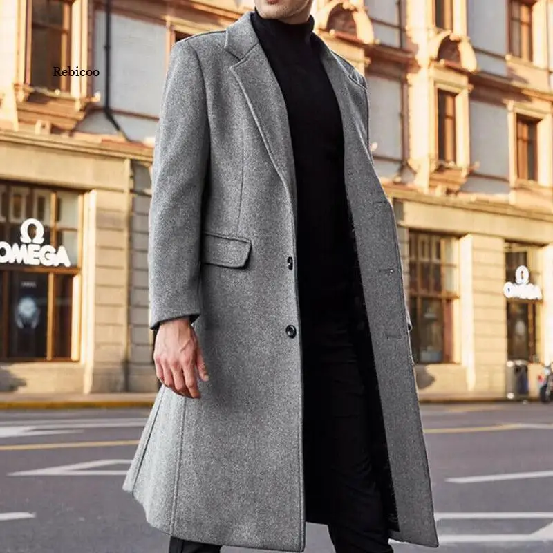 

Men's Wool Jacket Blends Coats Autumn Winter Long Jackets Clothing Solid Windbreaker Outwears Fashion Male Overalls