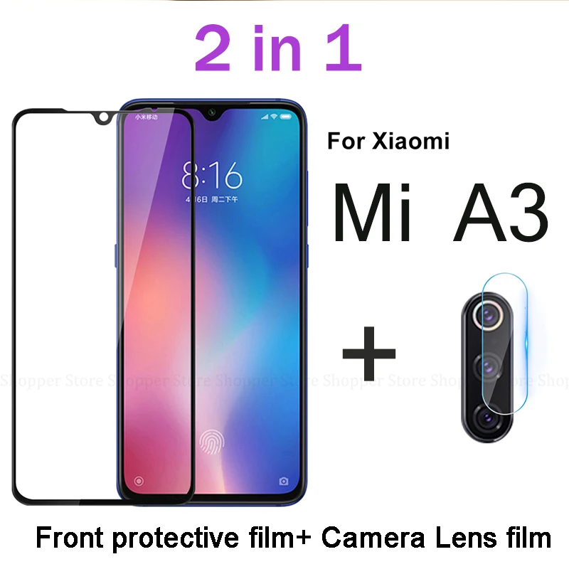 Закаленное стекло 2 в 1 с полным покрытием Защита экрана для Xiaomi Mi A3 объектива