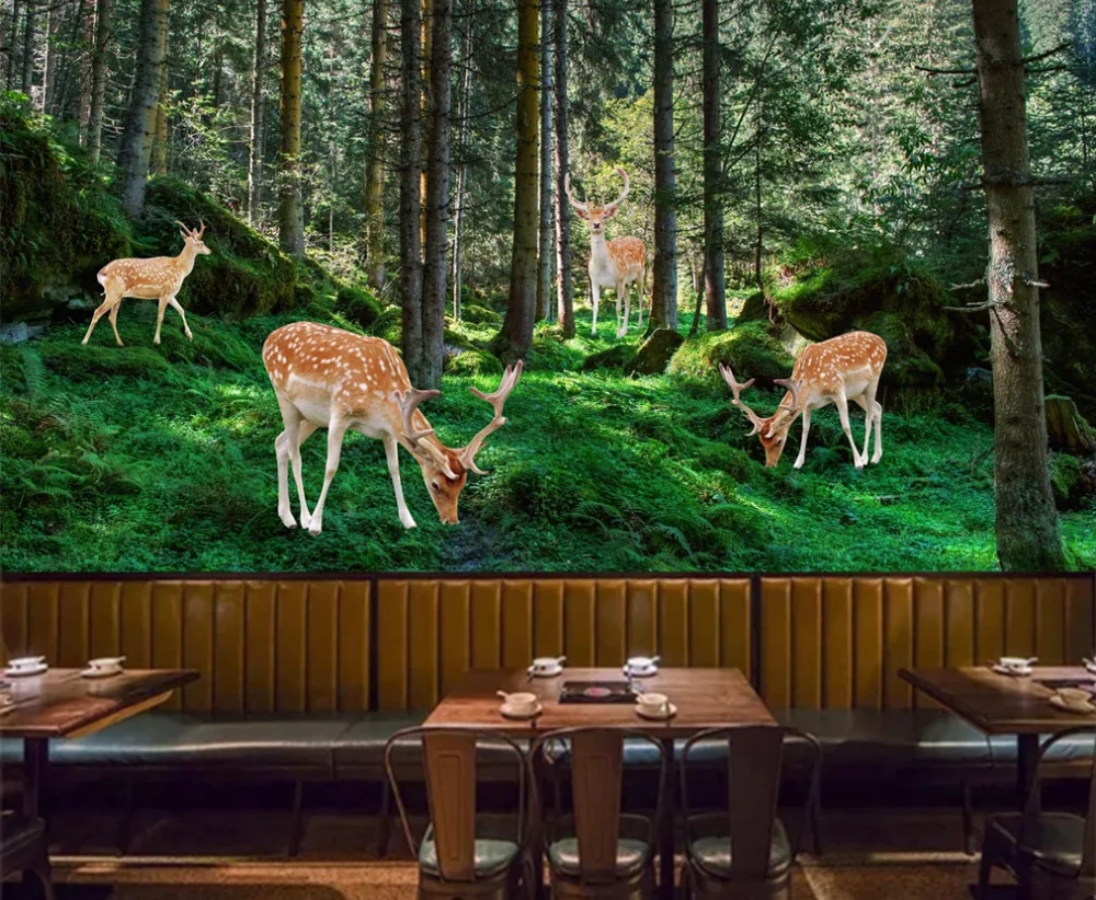 Пользовательские 3D обои росписи простой маленький свежий олень девственница лес
