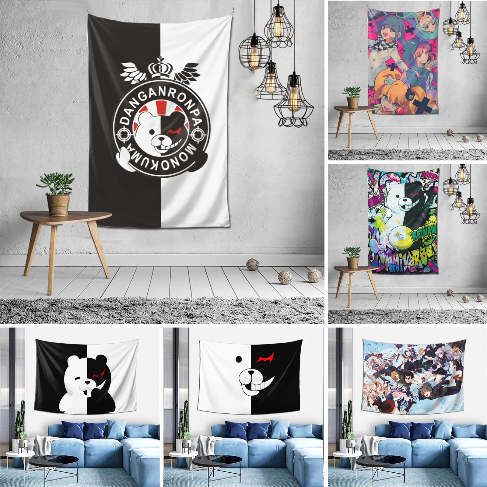 

Anime Danganronpa Monokuma Large Wall Hanging Decor Tapestry Curtain TV Backdrop Table Cloth for Party Bedroom