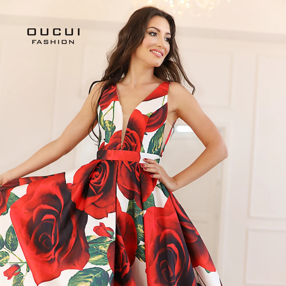 Женское вечернее платье с цветочным принтом размера плюс Красное Длинное Платье