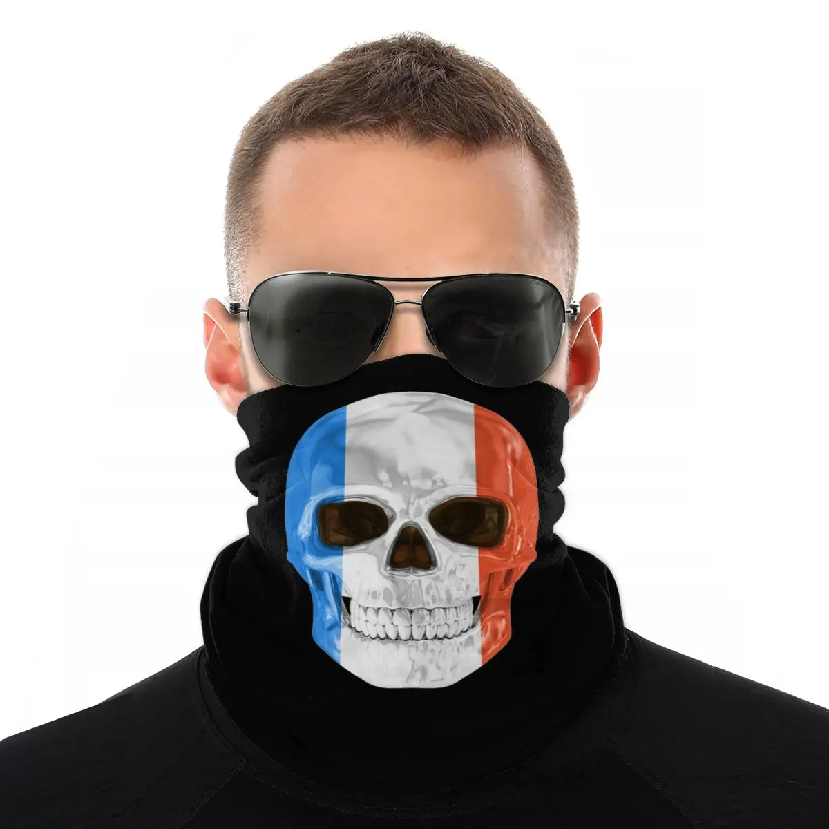 

France Flag Skull Scarf Half Face Mask Unisex Fashion Neck Warmer Country Balaclava Bandanas Dustproof Headband Cycling Hiking