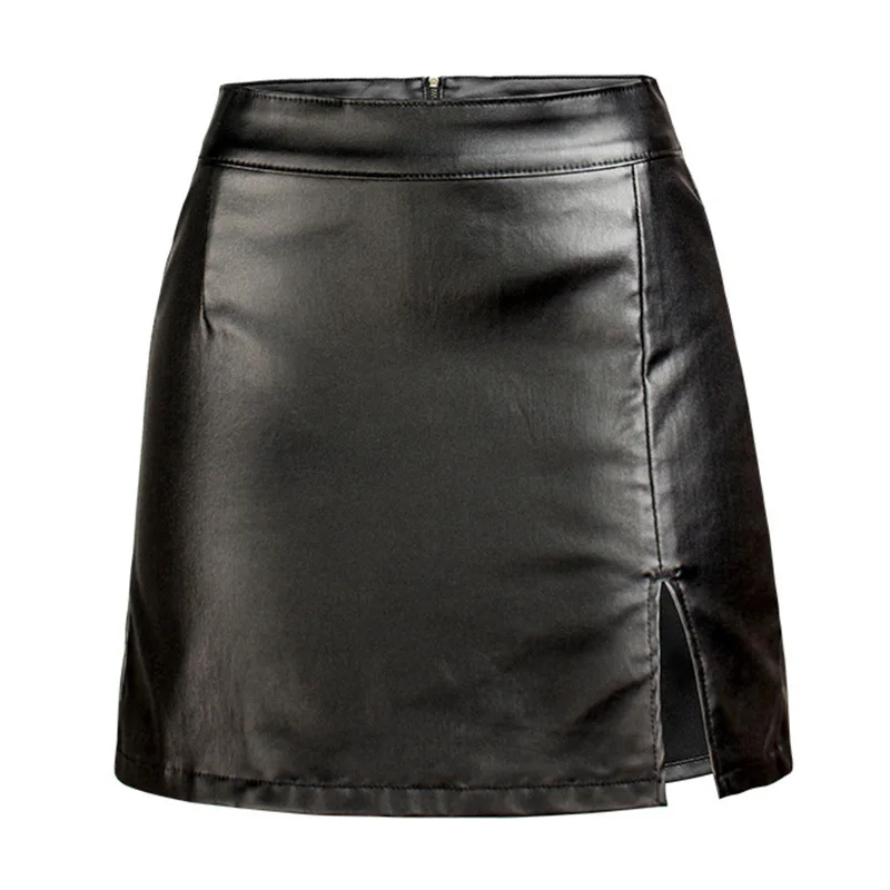 

Осенняя Женская юбка из искусственной кожи, черная кожаная юбка большого размера 3XL, женские юбки с высокой талией и разрезом, сексуальные м...