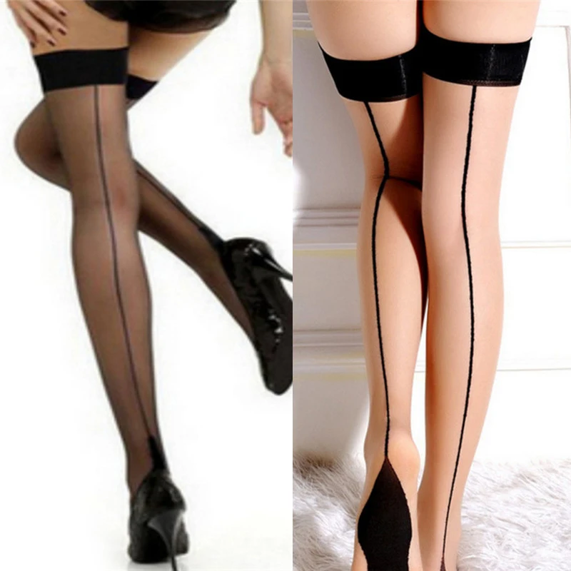 

Women's Nylon Stockings Sexy Perspective Striped Stockings Lady Thigh High Pantyhose Long Stocking